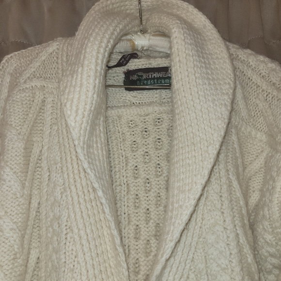 Vintage cable knit hand knit cardigan sweater Northwear Nordstrom wool L - Picture 4 of 6